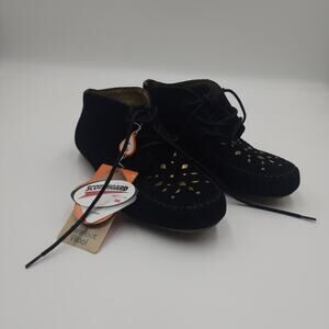 Sporto Moccasin Low Ankle Boot Barefoot Wool Lace Up Black Suede Size 5.5